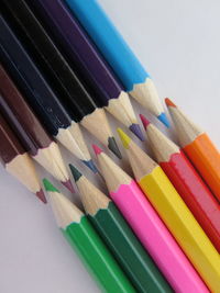 High angle view of colored pencils