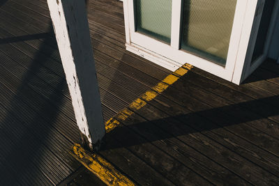 High angle view of closed door of building