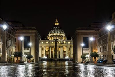 Illuminated building at night