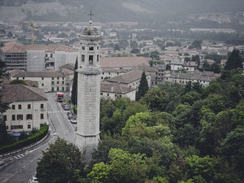 High angle view of buildings in city