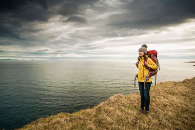 Beautiful backpacker tourist in iceland