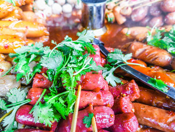 High angle view of food in plate