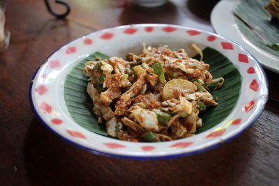 Close-up of food  called karedok in plate on table