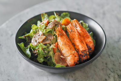 High angle view of food in bowl on table