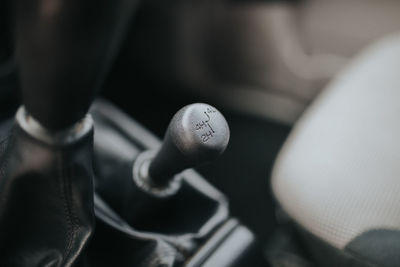 High angle view of gears in car