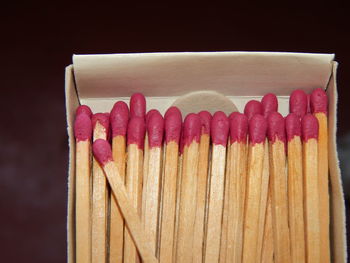 Close-up of matchsticks in box