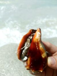 Close-up of hand holding water