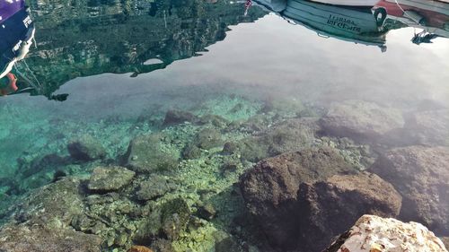 High angle view of rocks in sea