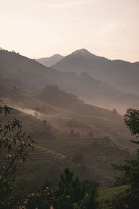 Scenic view of landscape and mountains against sky in vietnam