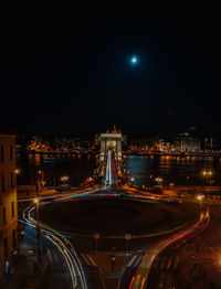 Light trails around the széchenyi chain bridge