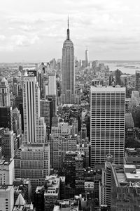 City skyline with tower in background