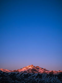 Scenic view of mountains against clear blue sky