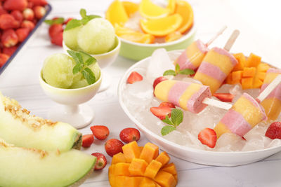 Close-up of fruits in plate