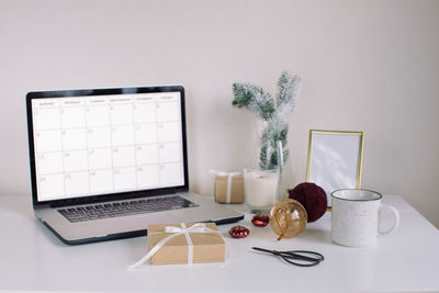 View of laptop on table