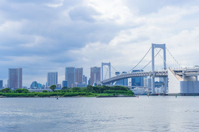 View of bridge over river in city