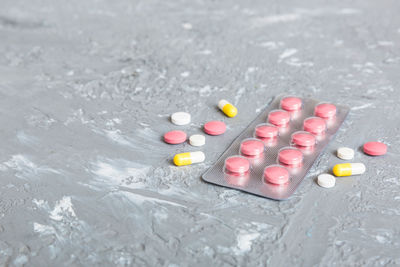 Close-up of pills on table