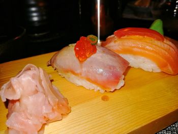 Close-up of sushi served on plate