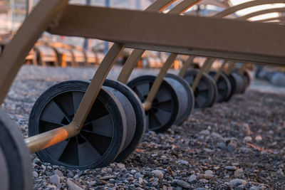 Close-up of railroad track on field