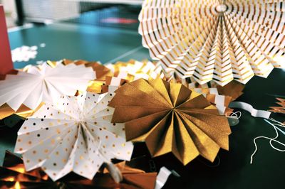 High angle view of paper decoration on table