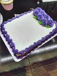 High angle view of cake on table