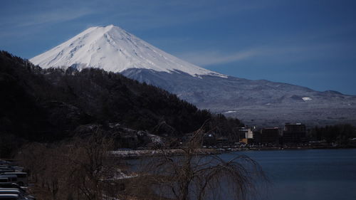 Scenic view of snowcapped mountains against sky