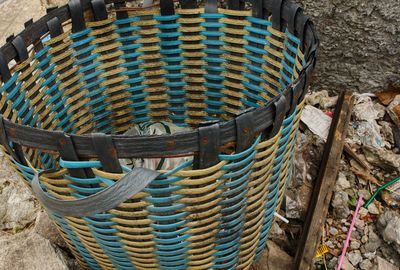 High angle view of ropes on wall