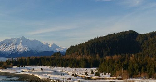 Scenic view of snowcapped mountains against sky