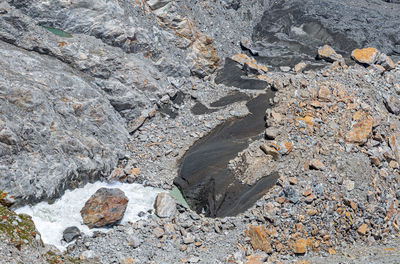 High angle view of rock on shore
