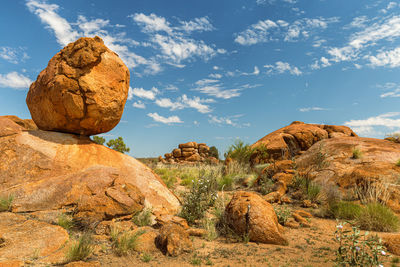 Rock formations on landscape against sky