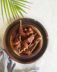 High angle view of fruit in bowl on table