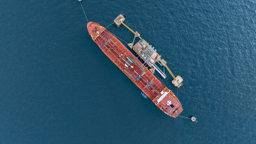 High angle view of ship in sea