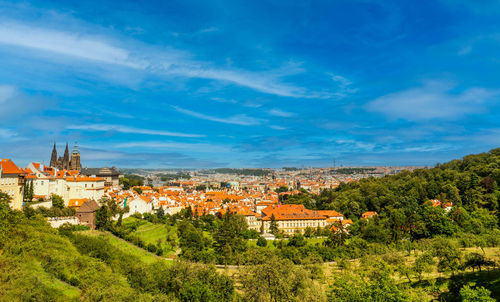 High angle view of townscape against sky