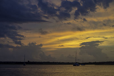 Scenic view of sea against dramatic sky