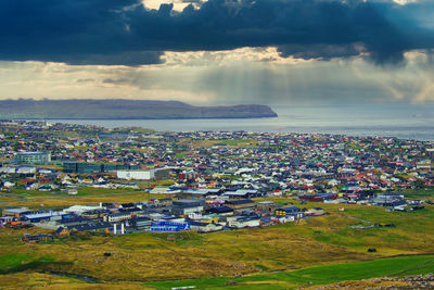 High angle view of townscape against sky