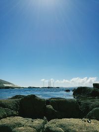 Scenic view of sea against blue sky