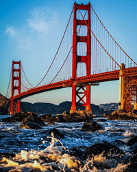 Suspension bridge over river