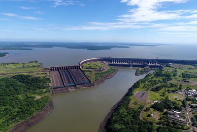 High angle view of river against sky