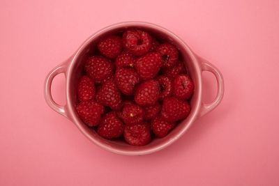 Directly above shot of strawberries in bowl