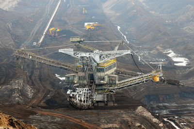 High angle view of crane at construction site