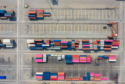 High angle view of containers are 