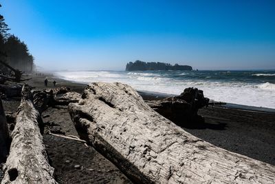 Scenic view of sea against clear blue sky