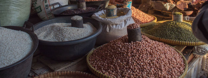 High angle view of spices for sale at market stall