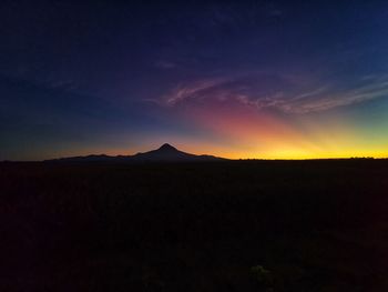 Scenic view of silhouette landscape against sky at sunset