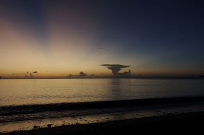 Scenic view of beach against sky during sunset