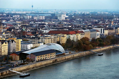 Danube aerial panorama, the whale commercial center, budapest, hungary