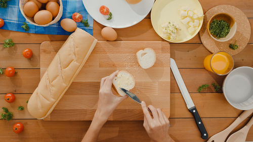 High angle view of food on table