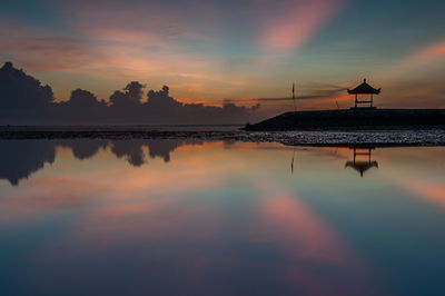 Scenic view of lake against sky during sunset