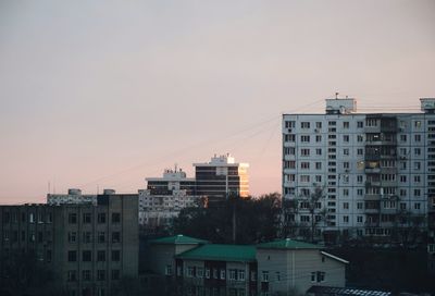 High angle view of buildings against sky