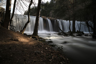 Scenic view of waterfall against trees in forest