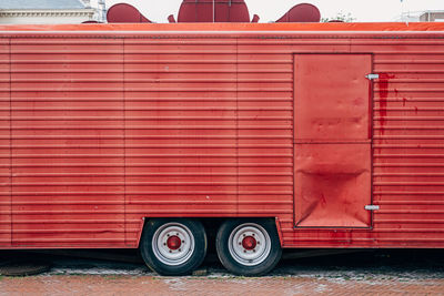 Backside of red market stall trailer